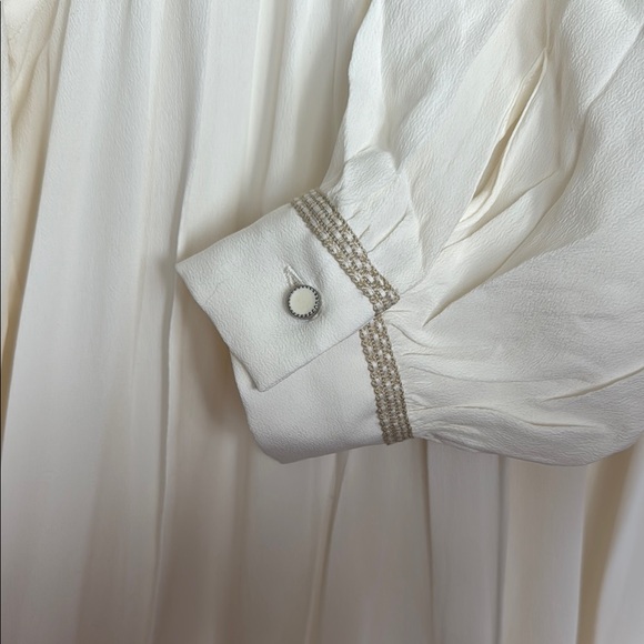 White Pleated Long Sleeve Blouse - Picture 3 of 4